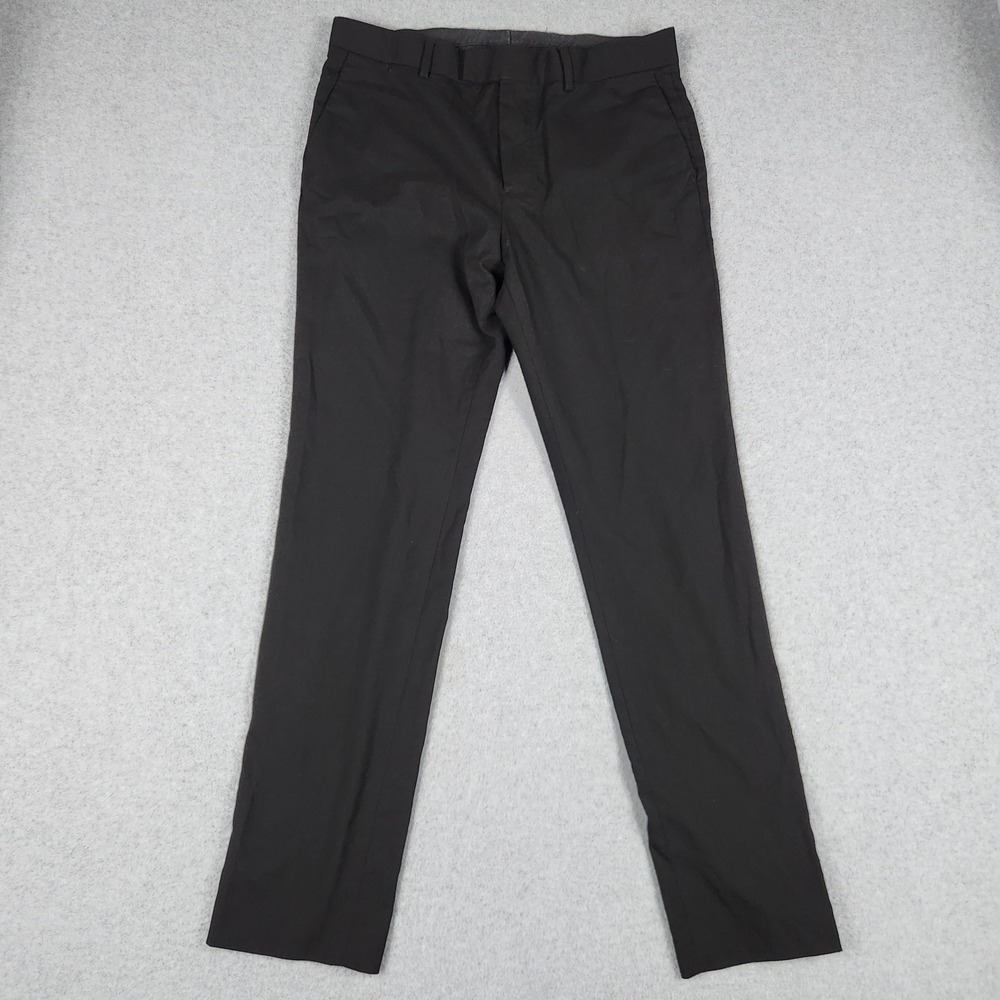 H&M Dress Pants Mens 33R Black Skinny Fit Flat Front Stretch Trousers Business